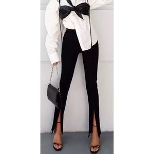 Black Slit-Front Pants